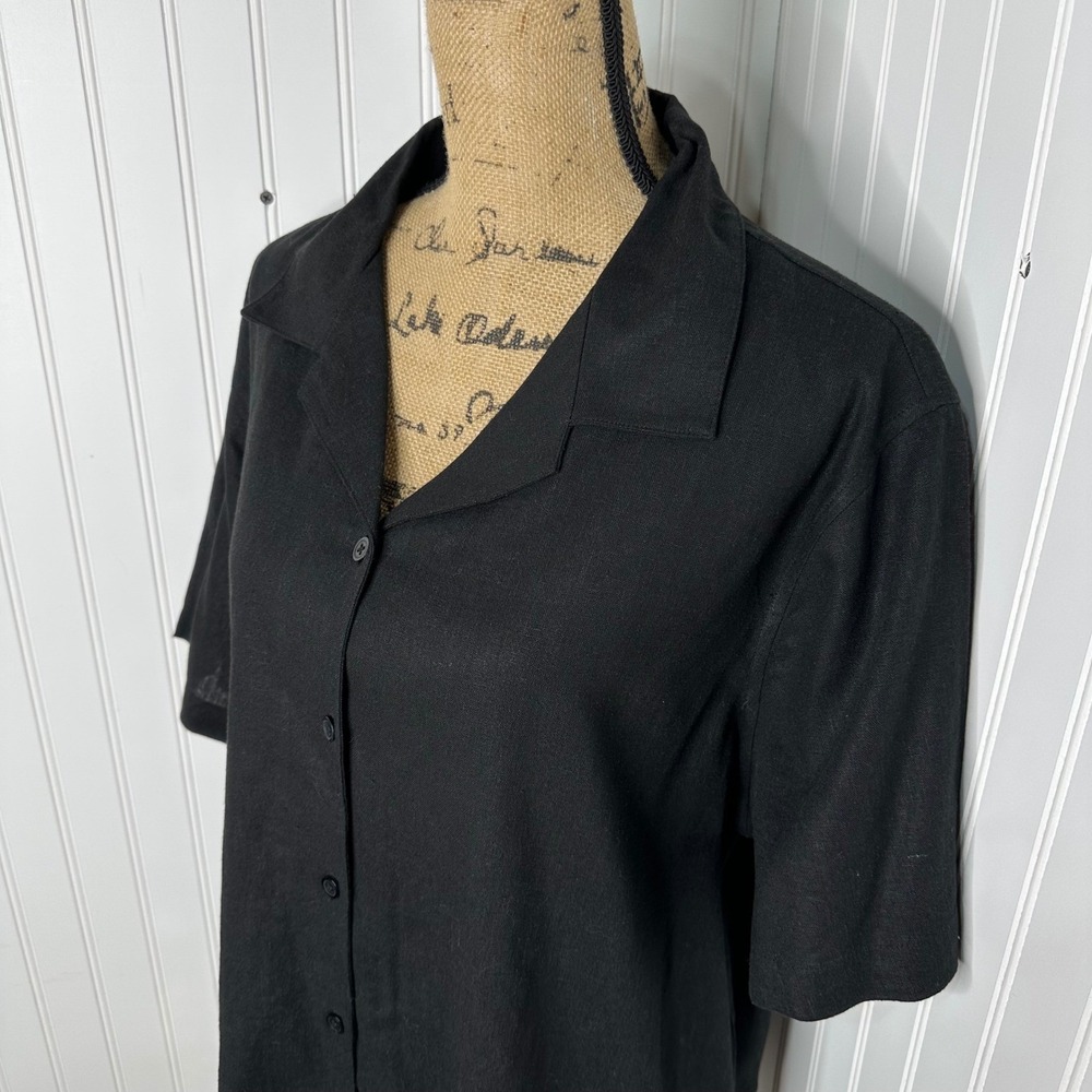 Kim Rogers Linen Blend Shirt Black Beaded Floral Embroidered Button Up Sz 1X - Picture 2 of 16